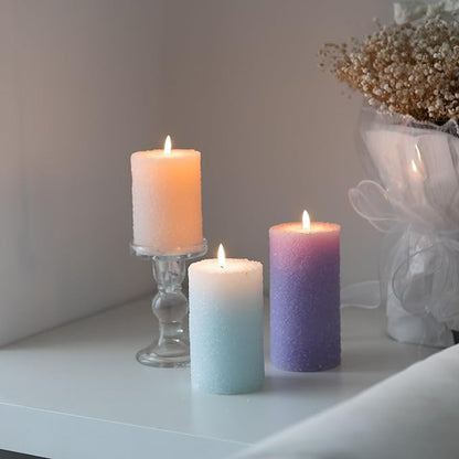 MOZEAL Hand-Poured Granular Texture Decorative Pearl Blush Pillar Candles Set of 3 (3"x4", 5", 6"),Approx 300 Hours Burn Time Dripless, Unscented, Smokeless, Spring Party Decor Candle Lover Gift