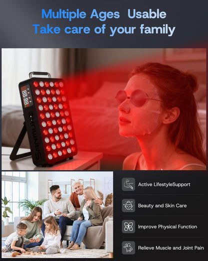 SANMUKE Red Light Therapy Panel, 660nm Red & 850nm Near Infrared Light Therapy Device for Face & Body, 60 PCS 45mil Individual High-Power LEDs with Remote Control Adjustable Angle & Timer Function