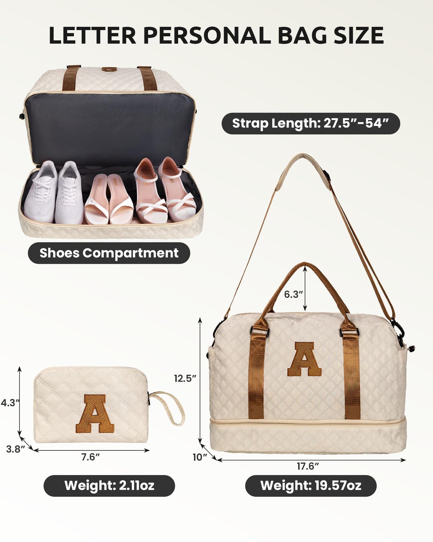 Vogewood Mom Gifts-Women Birthday Gifts-Graduation Gifts for Teenage Girls-Personalized Duffle Bag with Shoe Compartment, Kids Overnight Bag,Travel Weekend Bag, Gift for Women Friend Niece (Letter A)