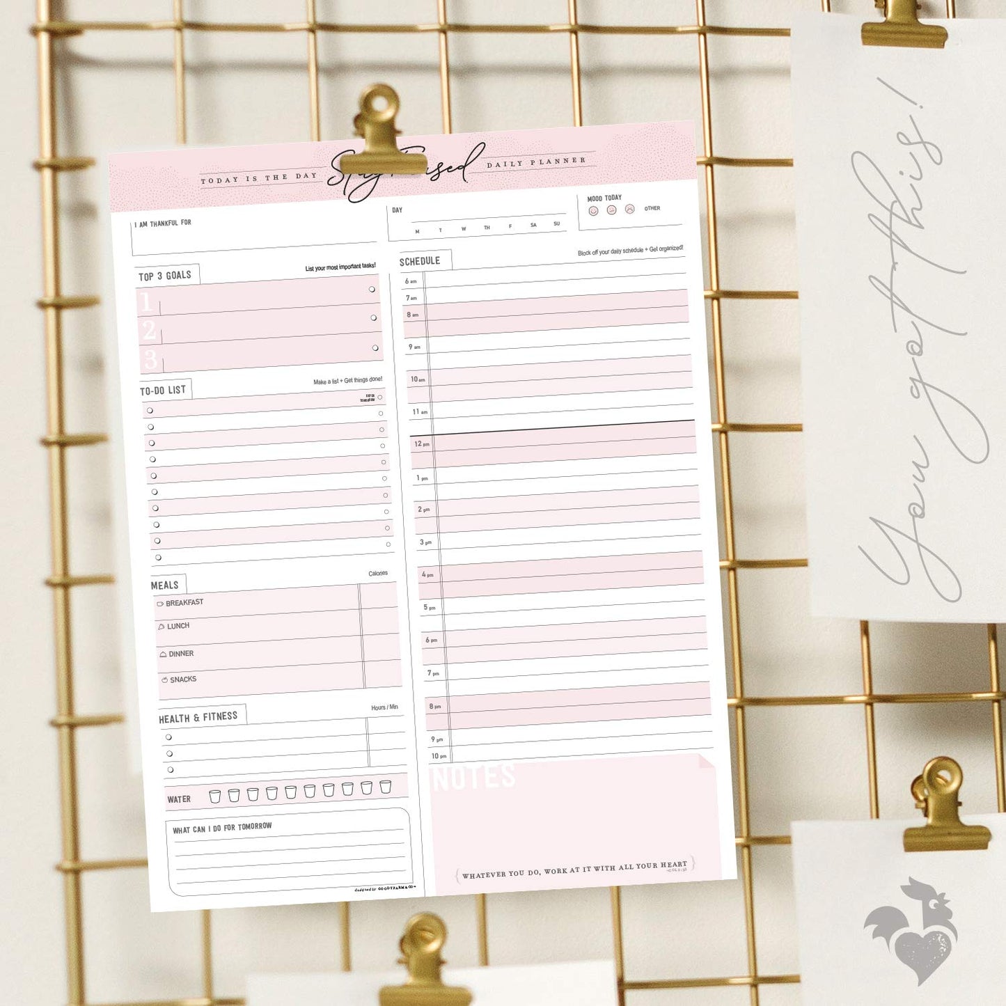 Daily Notepad Planner To Do Schedule - Stay Focused 50 Tear off Premium Made USA (Rose Pink)