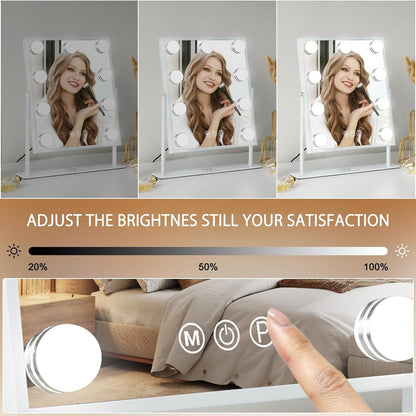 FENCHILIN Vanity Mirror with Light Lighted Makeup Mirror Vanity Makeup Mirror Smart Touch Control 3Colors Dimable Light Detachable 10X Magnification 360°Rotation(White)
