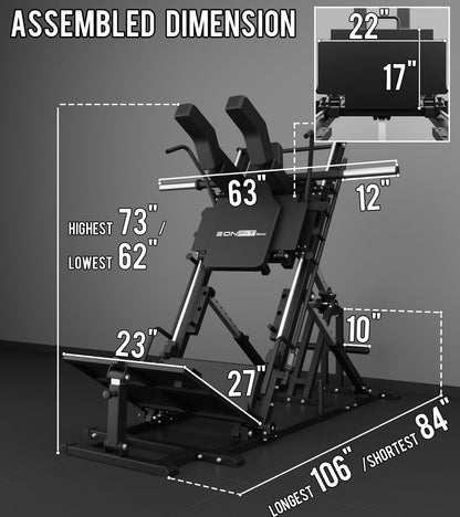 Eonfit EL2 2.0 Leg Press Machine for Home Gym, Hack Squat Machines with Linear Bearing 45°, Calf Raise Machine, 4-in-1 Design Lower Body Strength Training Equipment 1300lbs with Weight Storage