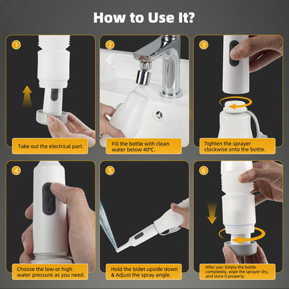 Hibbent Portable Bidet for Travel, High Pressure Electric Handheld Bidet Sprayer, 350-550ML Expandable Bottle for Personal Hygiene, USB-C Rechargeable Waterproof, Travel Sprayer for Women & Men, White