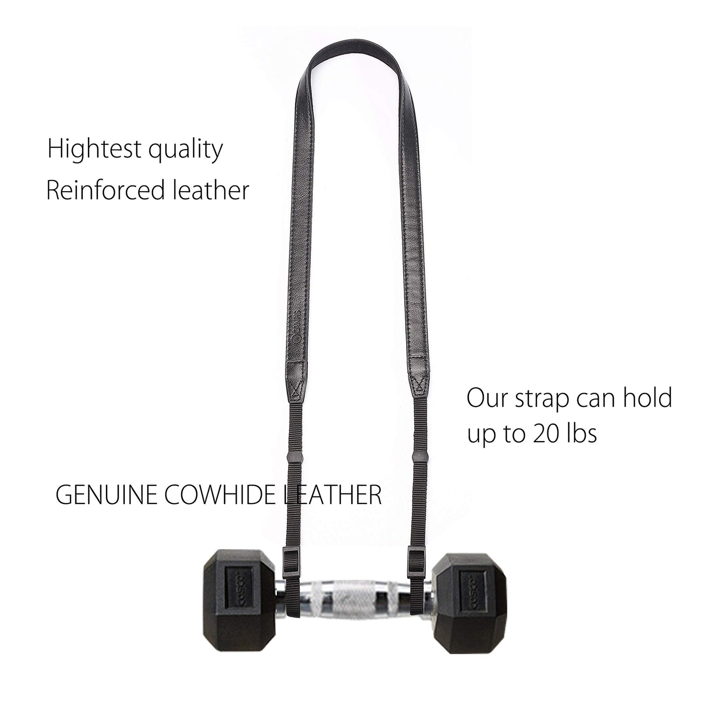 CANPIS CP008 Leather Camera Shoulder Neck Strap compatible with Canon Nikon Leica Fuji Sony Olympus etc. Black Color, Adjustable Length, Slim with Flocking Comfortable Pad
