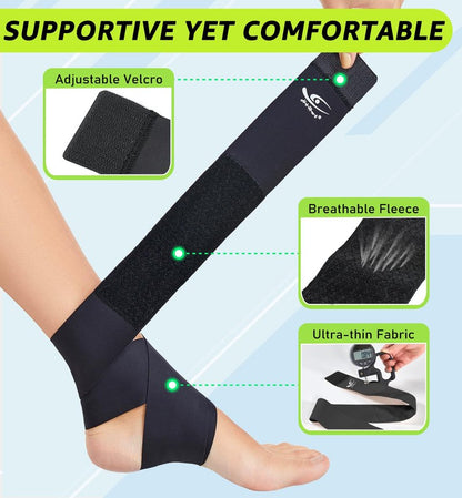 HiRui Ultrathin High-Elastic Ankle Wraps Ankle Brace for Men Women Kids, Adjustable Ankle Straps for Running, Football, Basketball, Sprains, Arthritis, Plantar Fasciitis (Black, Medium (Pack of 2))