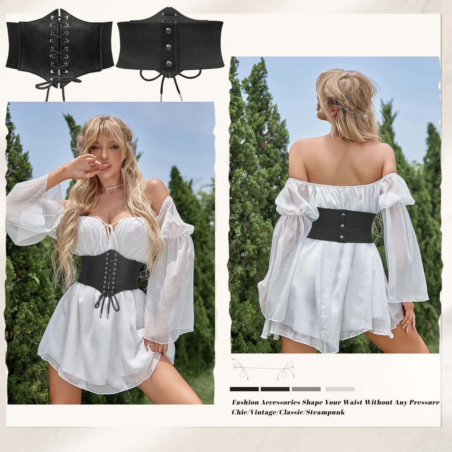 JASGOOD 2 Pack Women’s Elastic Costume Waist Belt Lace-up Tied Waspie Halloween Corset Belts for Women