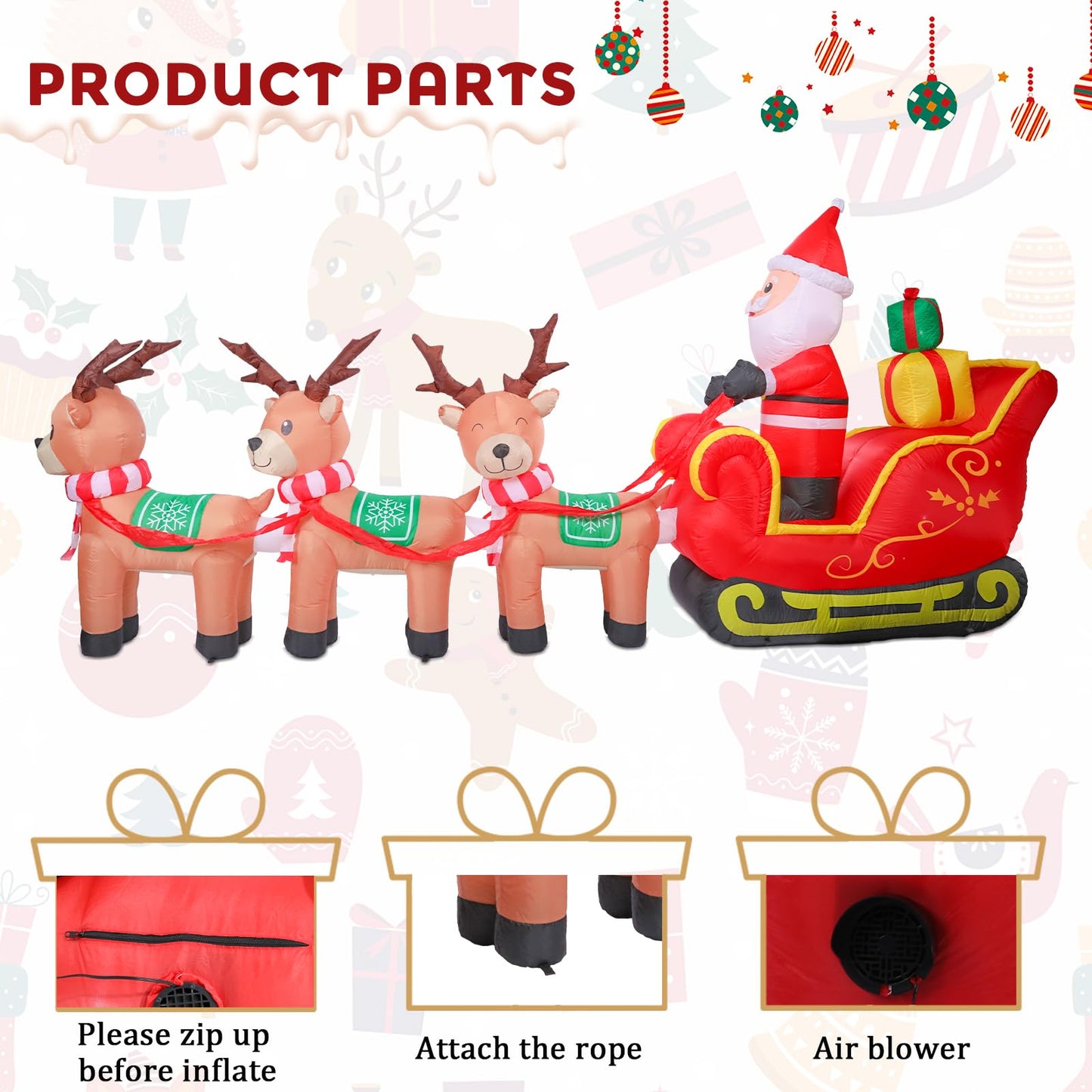 MUMTOP 12FT Long Christmas Inflatables Outdoor Decorations, Inflatables Santa Claus Sleigh with Reindeer Christmas Blow up Yard Decorations Built-in LED Lights for Outdoor Party Holiday Decor