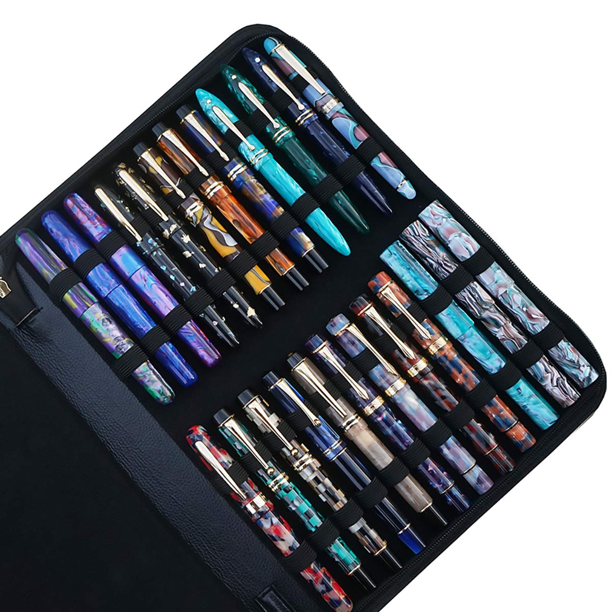 Large Capacity Fountain Pen Case PU Leather Black Color 48 Slots pen pouch bag