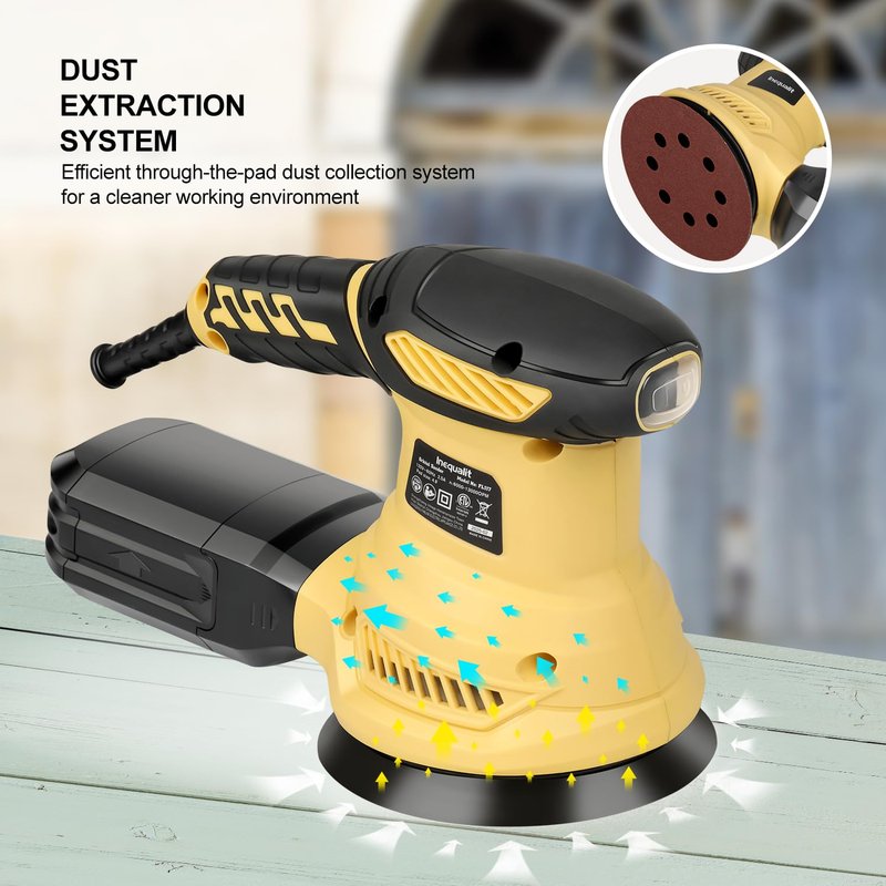 Inequalit Random Orbital Sander, 2.5Amp 4.9-Inch Corded Palm Sander, Max 13000 OPM Electric Drywall Sander with 6 Variable Speed, 20Pcs Sandpapers and Dust Bag for Woodworking, Sanding, Polishing