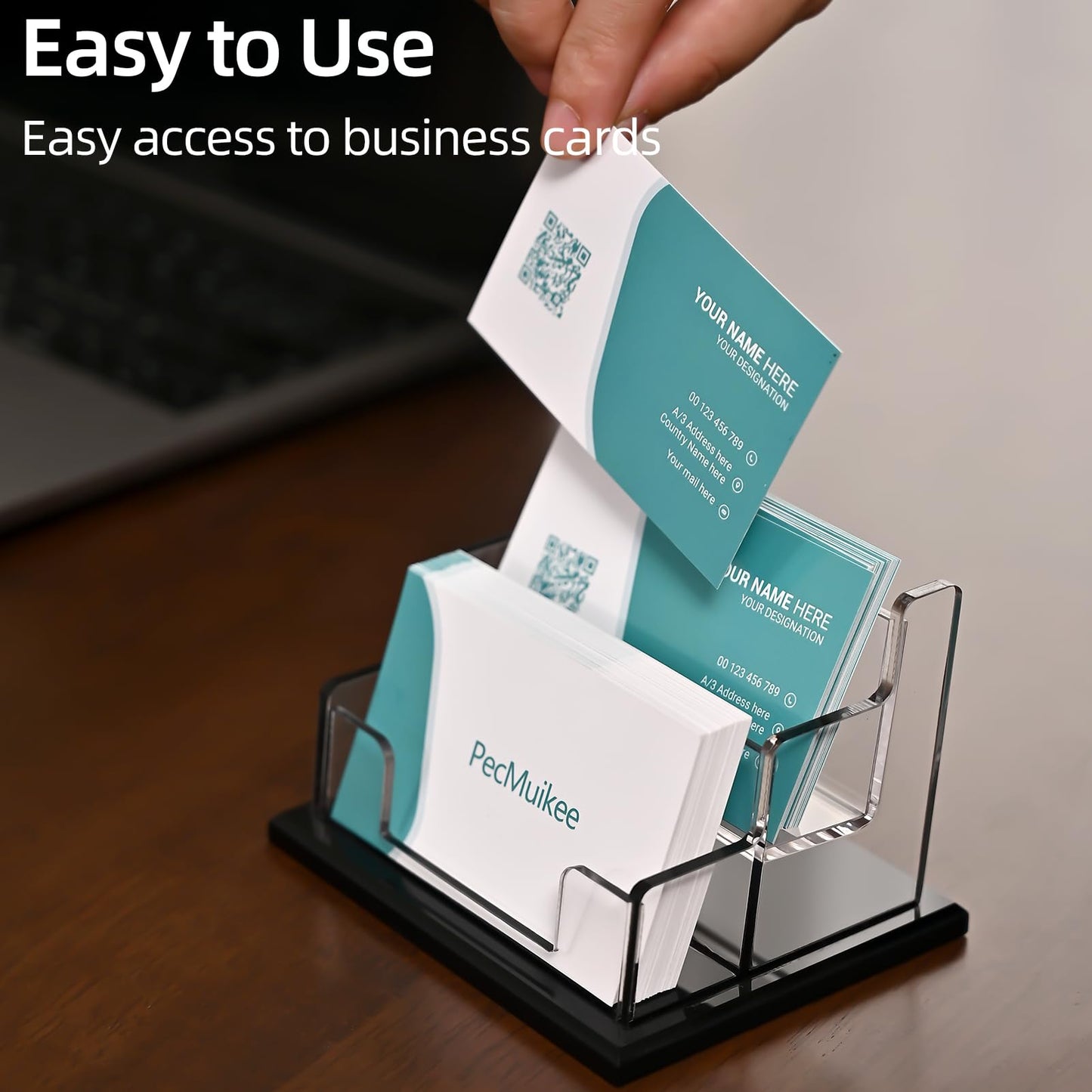 PecMuikee Business Card Holder for Desk，Acrylic Business Card Display Stand,Multiple Business Card Holders for Office, Exhibition, Home, Restaurant 2 Slot 1pcs Tier