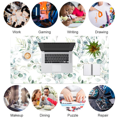 QIYI Large Mouse Pad, Cute Green Leaves Desk Mat for Desktop, Women Girls Office Décor Desk Accessories, PU Leather Waterproof Gaming Mousepad, Eucalyptus Leaf Desk Pad Computer Mat, 31.5" x 15.7"