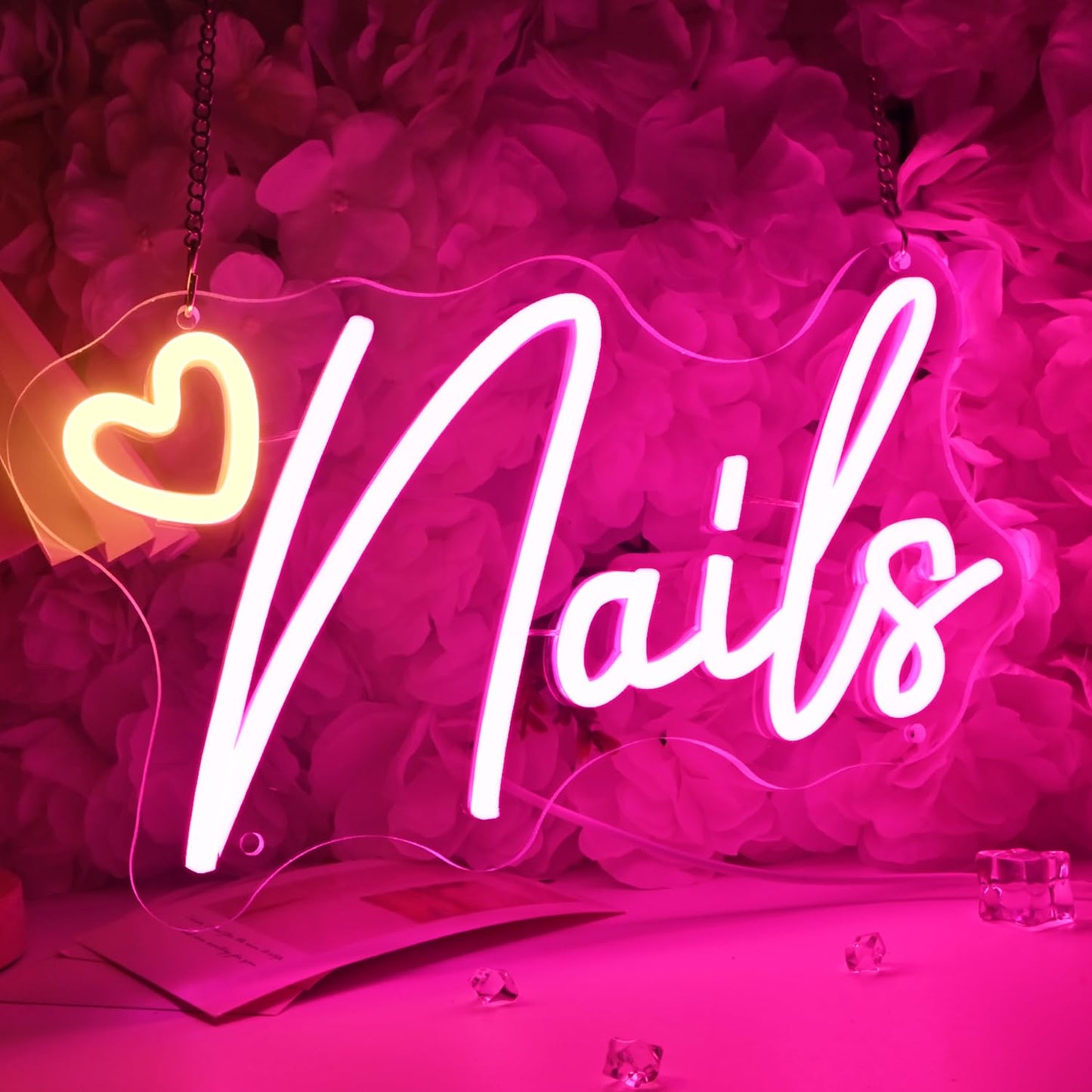 SYLHOME Led Neon Light Sign Nails With Heart Nail Studio Beauty Salon Business Makep Room Wall Sign Decor Birthday Party Backdrop 11.81" X 6.7" USB