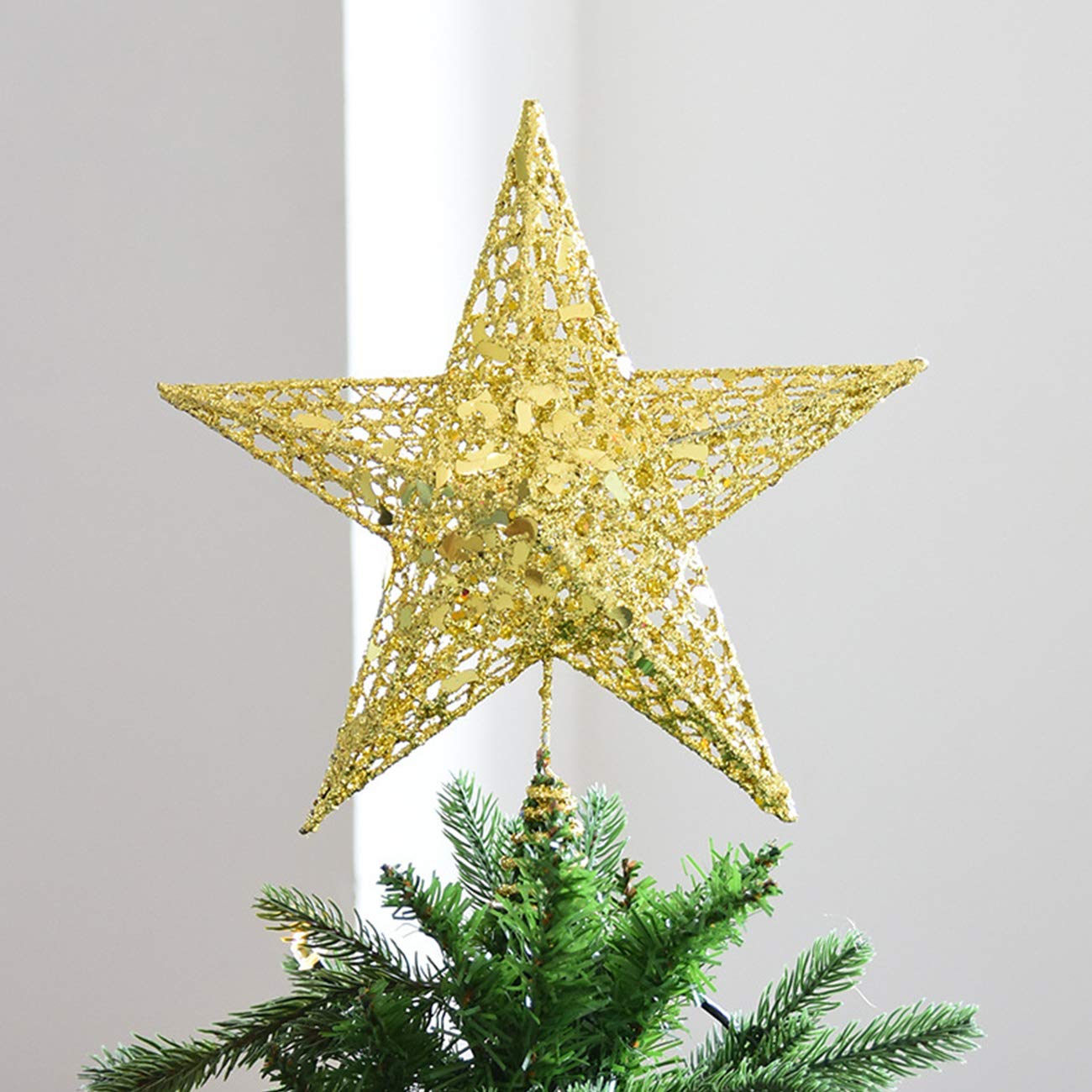 Acronde 10” Christmas Tree Topper Star Christmas Tree Decoration Indoor Party Home Decoration (Gold)