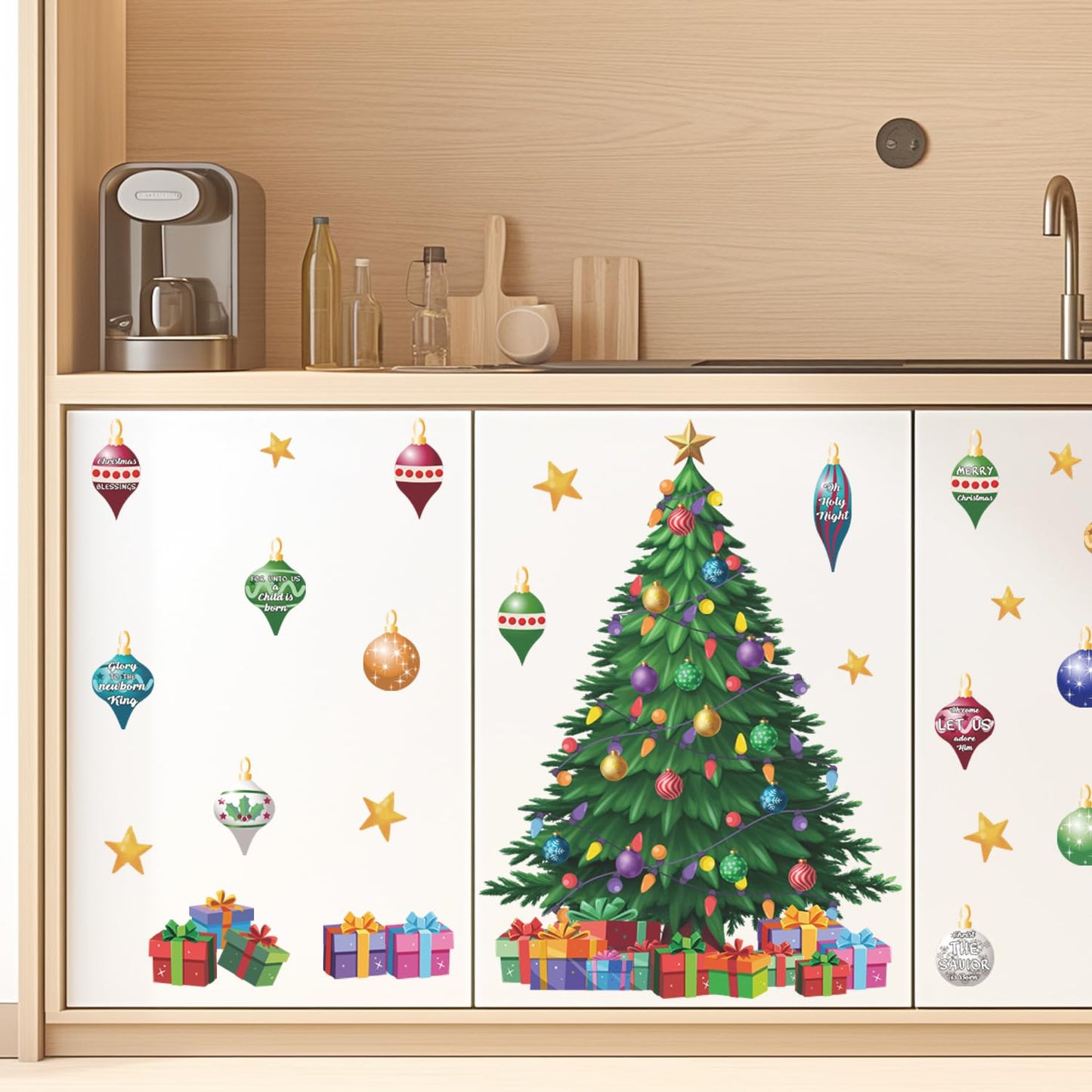 IARTTOP Large Christmas Tree Wall Decals Xmas Bell Winter Holiday Window Clings Bible Verse Wall Stickers Christmas Christian Decor Decal Xmas Decoration for Home Party Living Room Glass