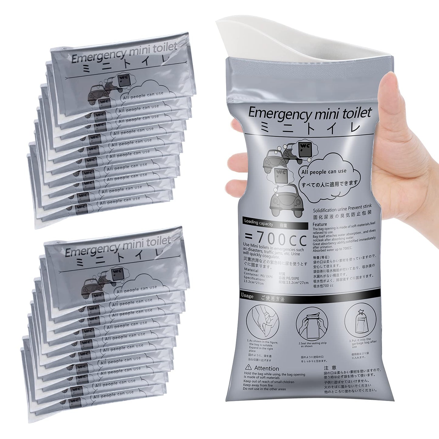 SANPUK Emergency Portable Urine Bag, 20 Pack Travel Urinal Bag, Unisex Urinal Bag, Disposable Urine Bag Suitable for Camping, Travel, Traffic Jams, Pregnant Women, Children, Patients (20 Pack-Grey)