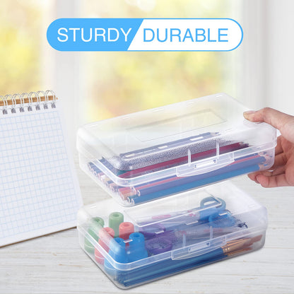 Sooez 3 Pack Pencil Case, Large Hard Pencil Box Bulk, Clear Crayon Box Marker Pen Organizer, Plastic Storage Container with Snap Lid, Stackable Art Craft Organizer Back to School Supplies, Clear