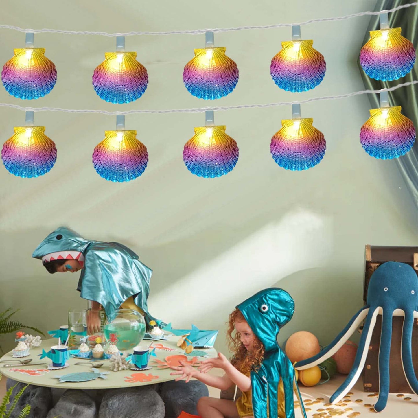 Beach Seashell String Lights - 8.3FT Ocean Themed Decorative 10 LED Seashells, Plug-in Warm White Fairy Lights for Patio, Garden, Wedding, Bedroom, Hawaii, Party, Tropical Beach Themed Decor