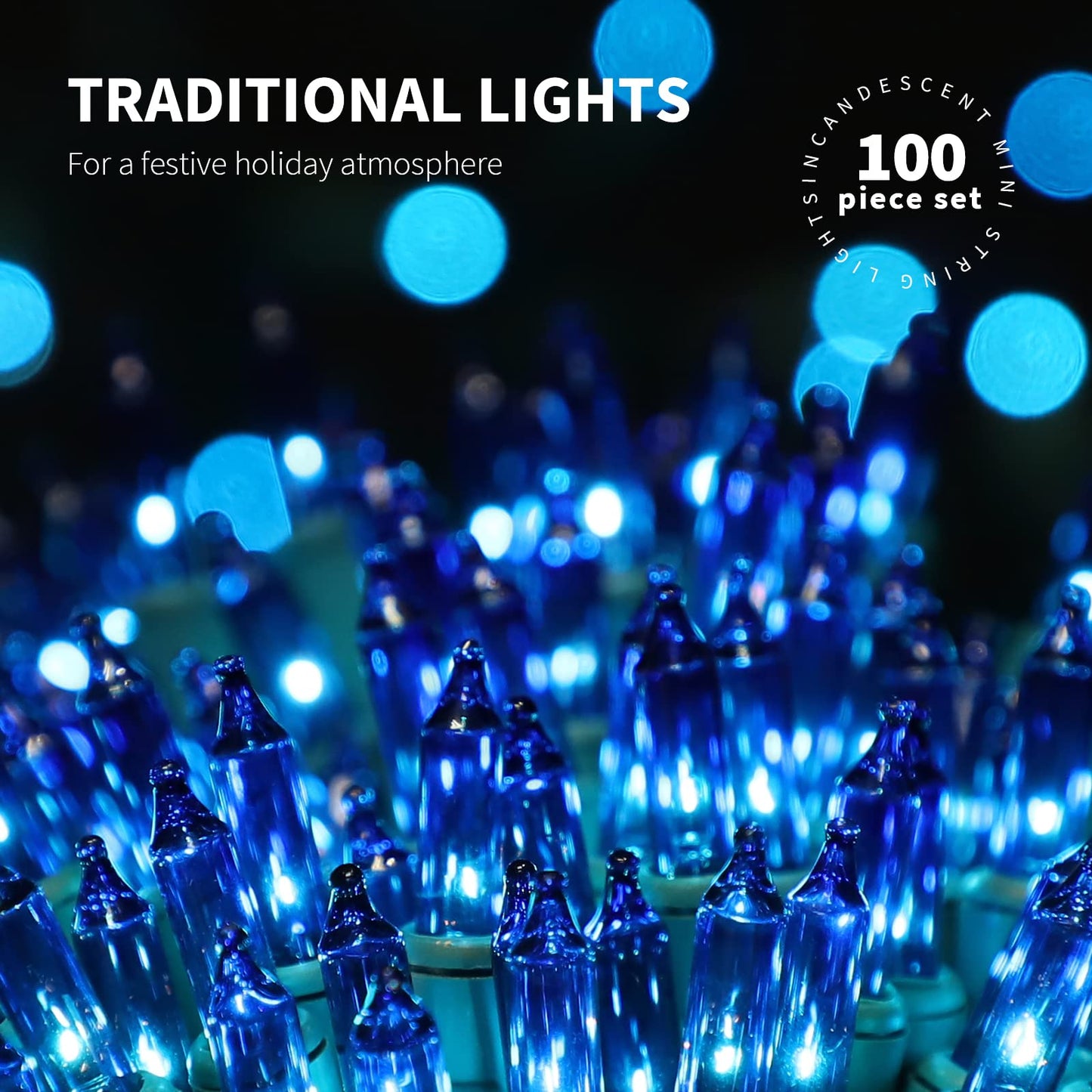 JUSTPRO 100LIGHTS BLUE Extra-Bright With End Connectors Christmas Decorative Lights 5.98m UL Certified Mini String Light Set Waterproof for Home Garden Holiday Christmas Tree Party Patio Decor Wedding