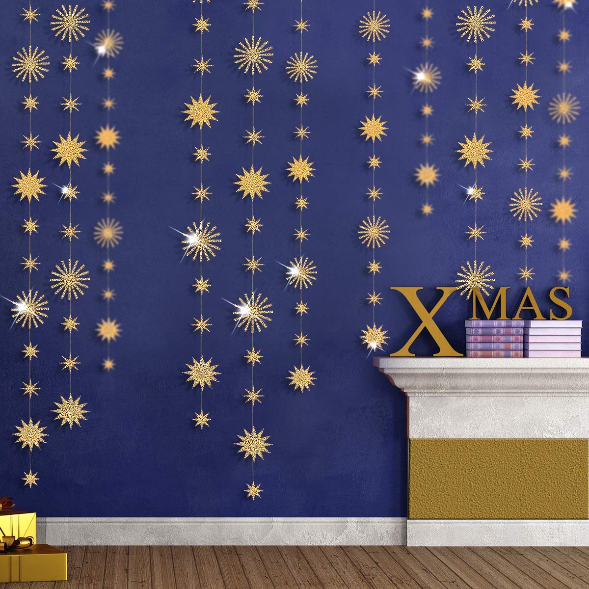 pinkblume Gold Star Party Decorations Kit Sparking Twinkle Star Garland Glitter Paper Streamer Banner for Birthday Wedding Bridal Baby Shower Nursery Kids Room Holiday Showcase Decorations Supplies