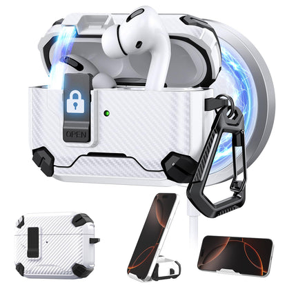 Maxjoy for AirPods Pro 3 Case Cover 2025 with Automatic Lock MagSafe, Compatible with Apple AirPod Pro 3rd Generation (Carbon Fiber White, AirPods Pro 3 Case Cover 2025)