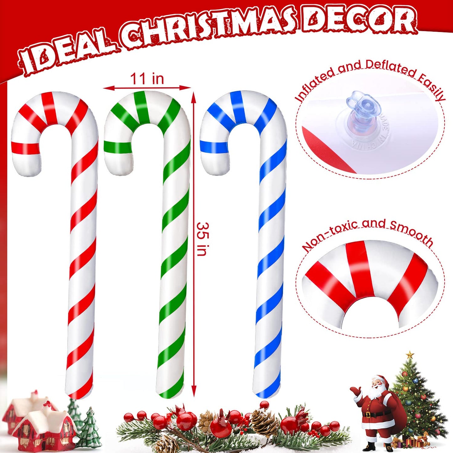 9Pcs Christmas Inflatable Candy Canes, 35inch Large Candy Cane Decorations for Indoor Outdoor