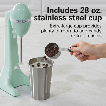Hamilton Beach DrinkMaster Electric Drink Mixer, Retro Milkshake Maker & Milk Frother, 2 Speeds, Extra-Large 28 oz. Stainless Steel Cup, Mint