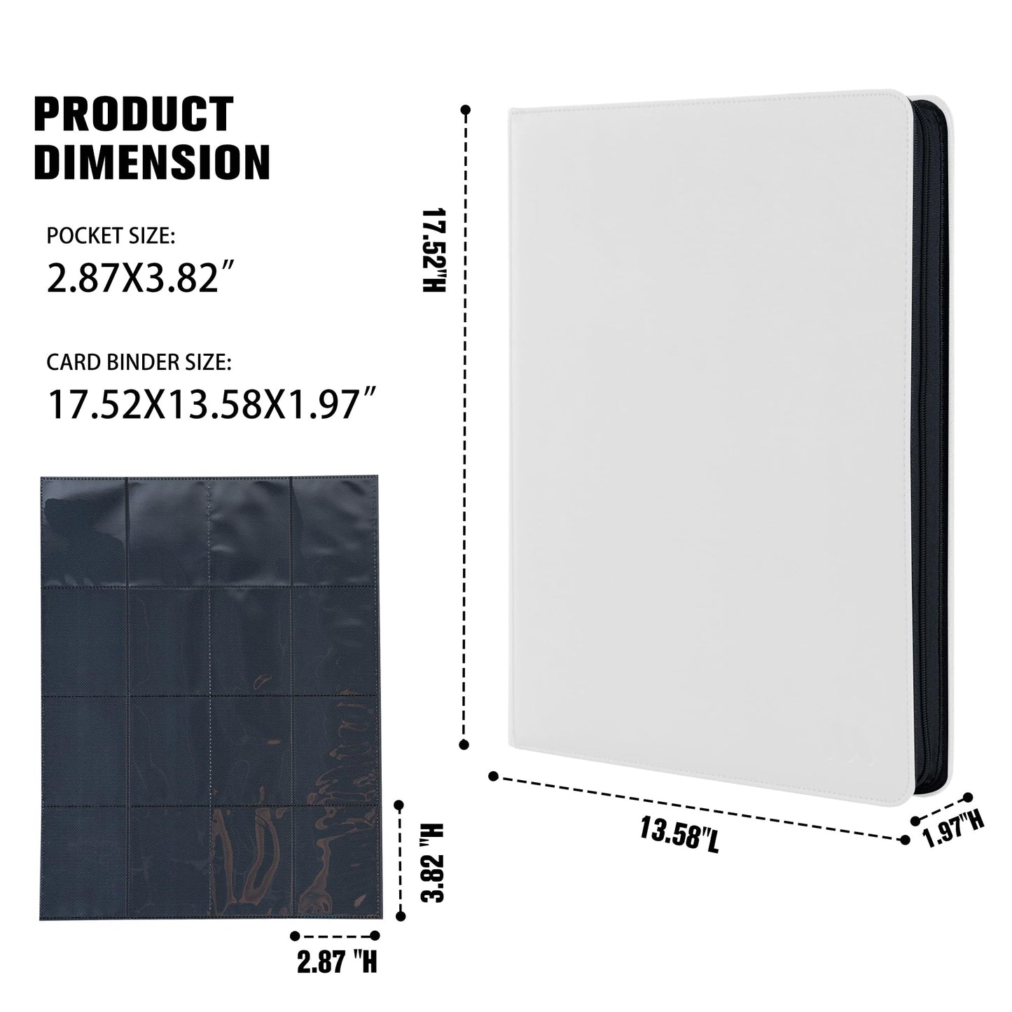 MORABTO Premium 1000+ Pockets Card Binder,16 Pockets Card Binder Ringless Side Loading Trading Card Album Folder for TCG -White