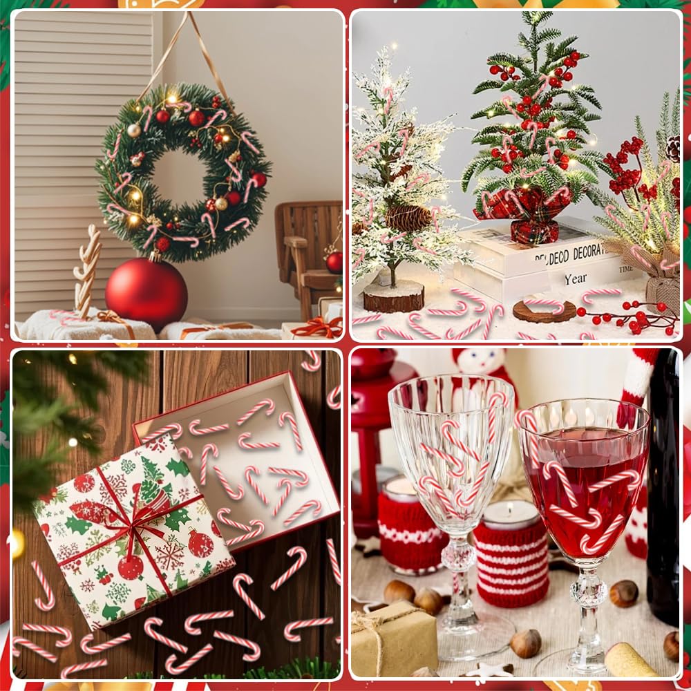 Celltestria 80Pcs Christmas Mini Candy Canes Faux Clay Candy Canes for Crafts Red and White Candy Cane Miniatures Xmas Candy Stick Decorations for Vase Filler Tree Hanging Party