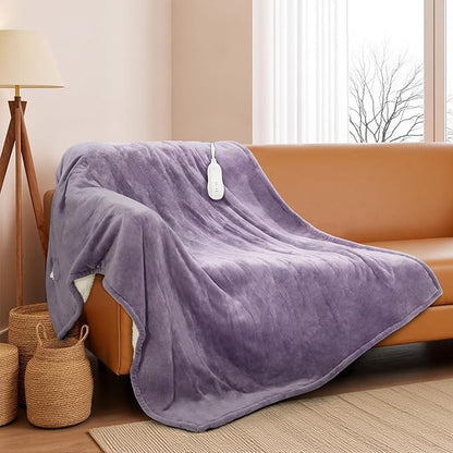 Heated Blanket Throw 50"x60", ETL & FCC Certified Electric Blanket with 3-Hour Timer Auto-Off & 5 Heating Levels, Overheat Protection, Machine Washable - Favor Purple