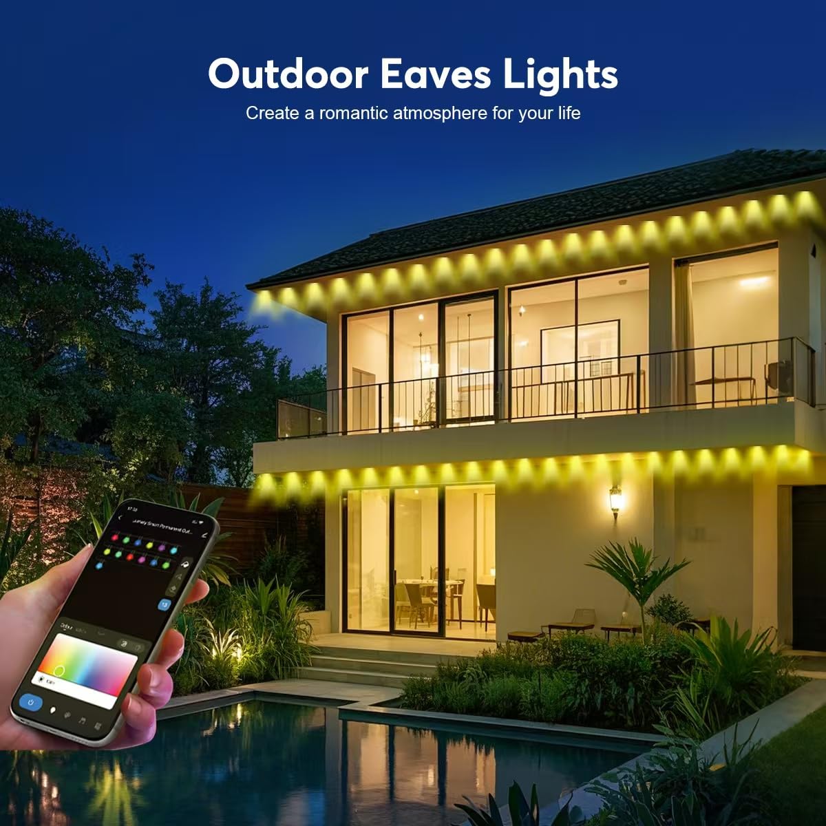 HConce Permanent Outdoor Lights Pro, 50ft RGB LED Eaves Lights, IP67 Waterproof with Smart App&Remote Control,for Christmas,Party, Daily, Halloween and All Holiday Decor