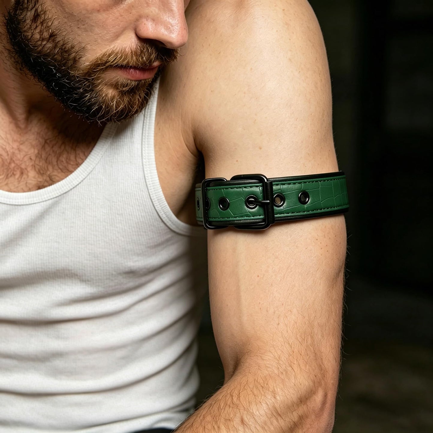 ZZRBVFH Men's PU Leather Armbands, 1 Pair Adjustable Buckle Bicep Straps for Harness Apparel Belt (Green)