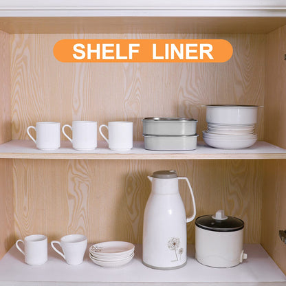 FLPMIX Shelf Liner for Kitchen Cabinets 14 inch Wide - Waterproof Cabinet Liner, Non-Adhesive, Easy to Cut Drawer Mat for Pantry Shelves, 14" X300 Inch White