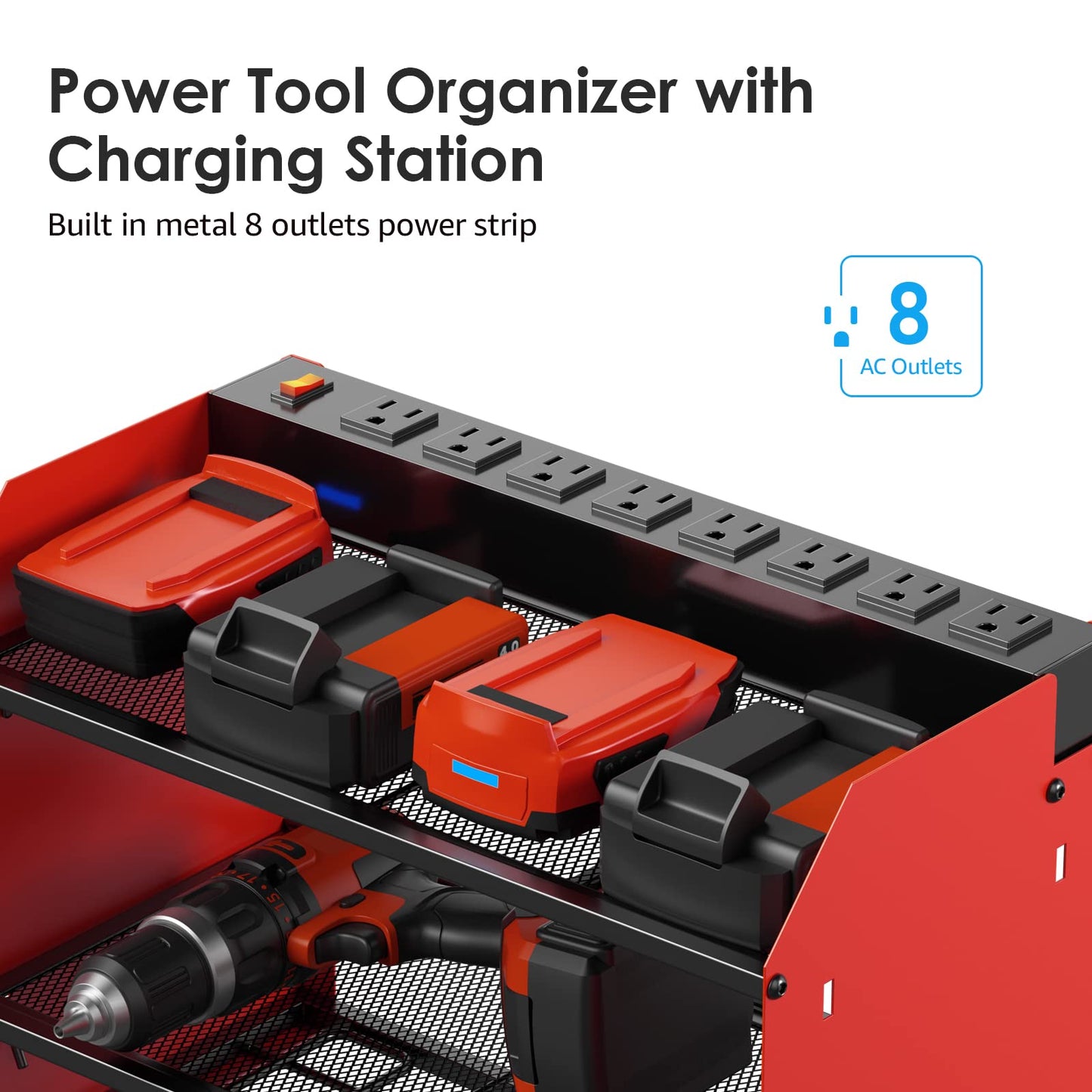 CCCEI Wall Mount Modular Tool Charging Organizer, Red, 1 Pack, 3 Tier.