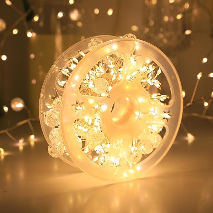 Copper Wire Firecracker Christmas Lights, 10FT 200LED Battery Operated Twinkle Cluster Fairy Lights for Christmas Tree with Remote for Bedroom Dorm Wreath DIY Wedding Christmas Decoration