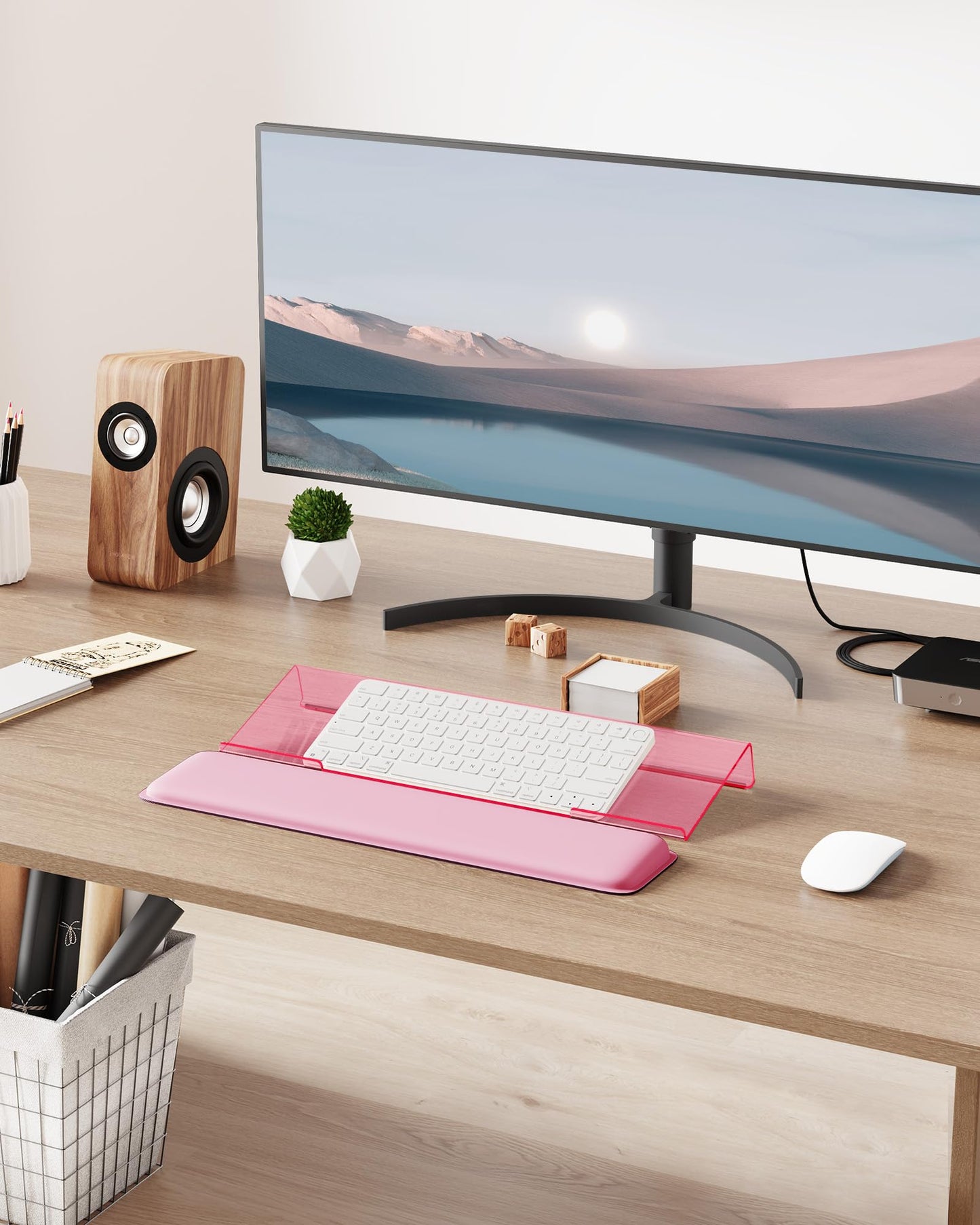 Laborio Computer Keyboard Wrist Rest Stand for Desktop, Keyboard Holder for Easy Typing with Wrist Pad for Office Desk, Home, School (Pink)