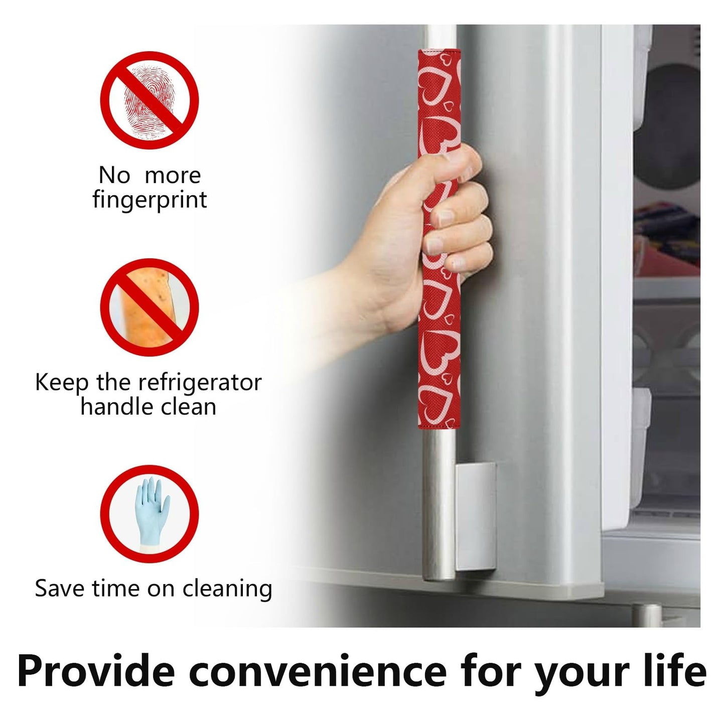 Eionryn Valentine's Day Hearts Refrigerator Door Handle Covers Romantic Love Red Kitchen Appliances Gloves for Microwave Dishwasher Fridge Door Cloth Protector 2pcs