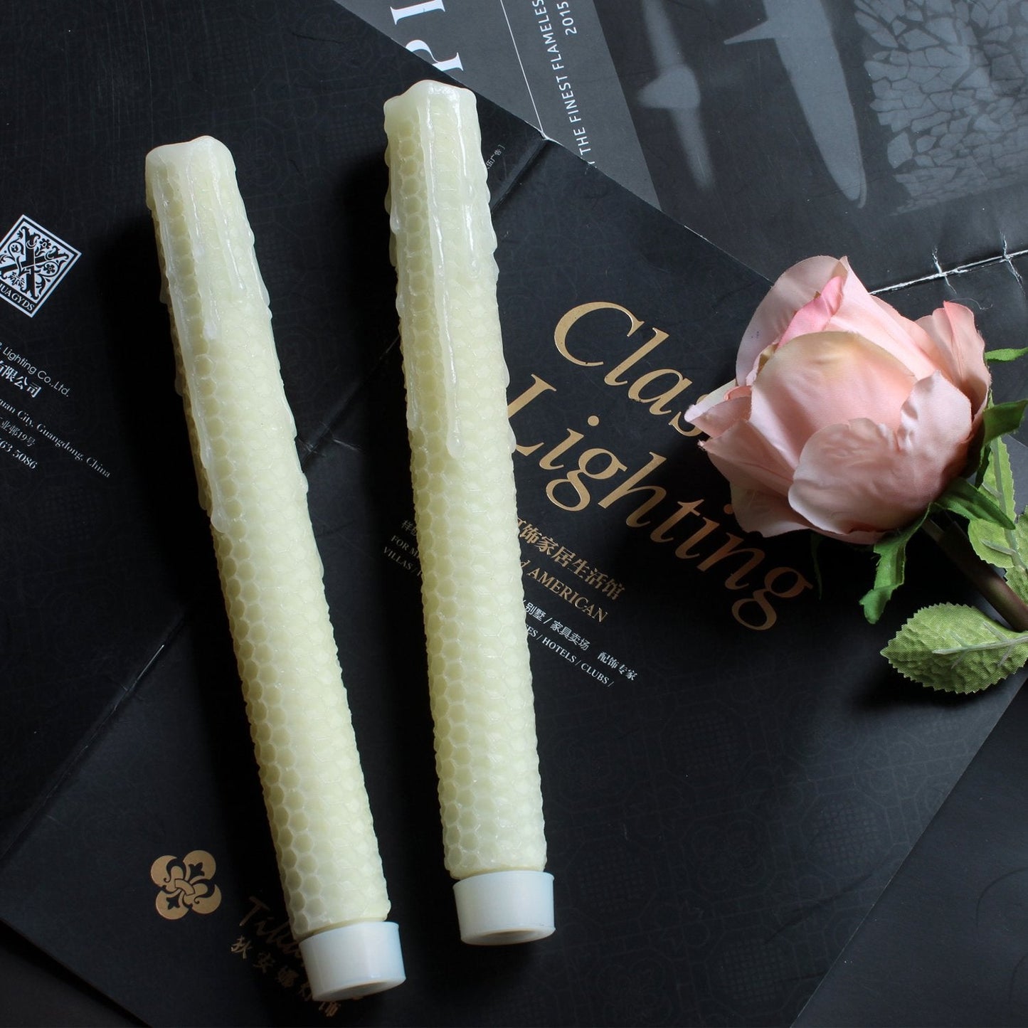 GiveU Taper Candles-Led Melted Dripping Honeycomb Flickering Flameless Candles with Timer,9 inch Tall,Ivory,Pack of 2