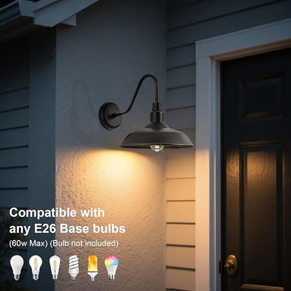 14in Outdoor Gooseneck Barn Light for Farmhouse, Bronze Exterior Wall Light Fixture for Porch, Large Outside Farmhouse Wall Sconce for Garage Patio Doorway House