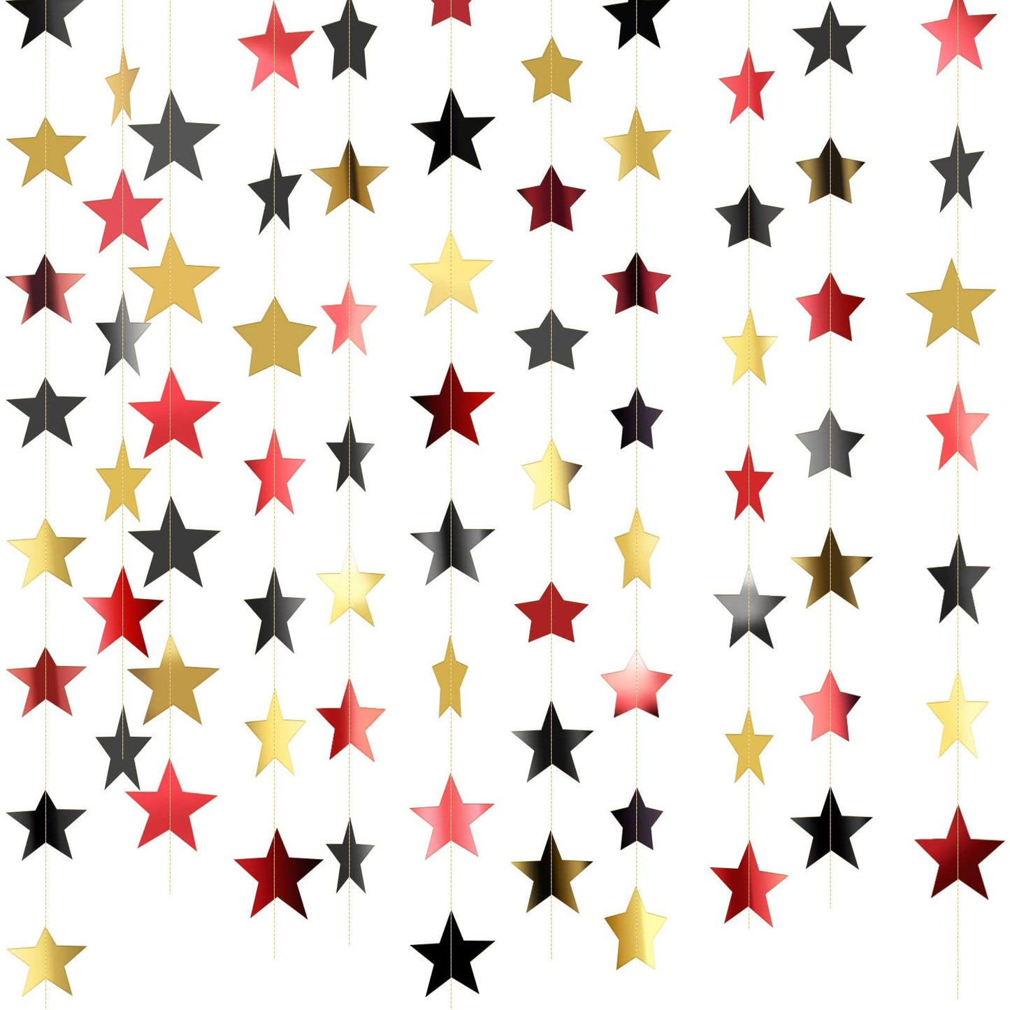 Patelai Glitter Star Garland Banner 2026 Graduation Decor 130 Feet Star Hanging Banner Twinkle Backdrop for Party Birthday Classroom Wedding Supplies(Red, Black, Gold)