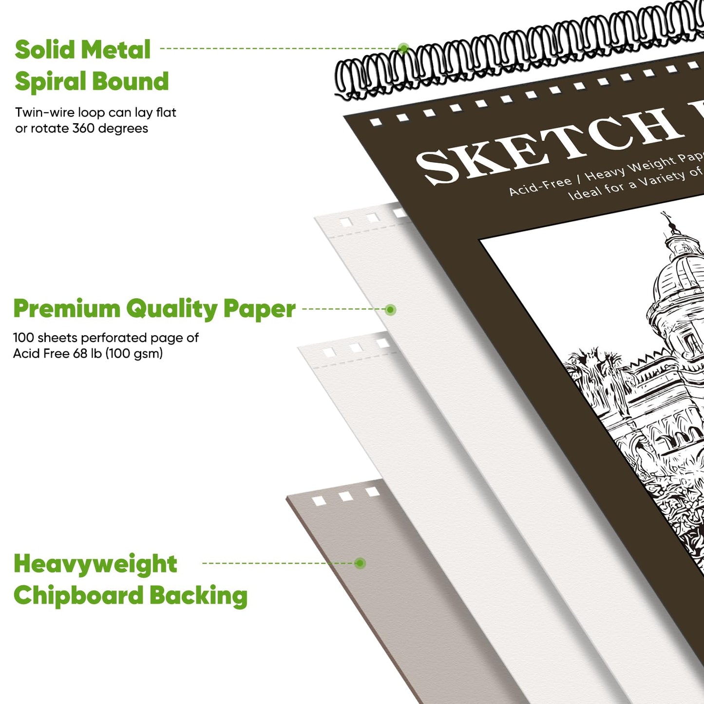 Soucolor 9" x 12" Sketch Book 100 Sheets, Acid Free (68lb/100gsm) Artist Drawing Paper Book Painting Sketching Pad, Classroom Must Haves Supplies for Teacher Student, Back to School Supplies