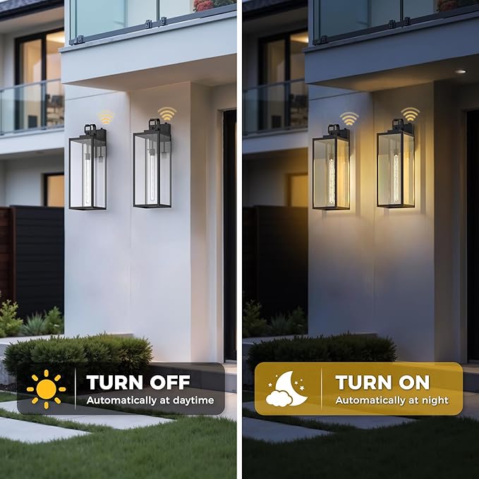 L LOHAS LED 2 Pack 24 Inch Large Size Dusk to Dawn Outdoor Light Fixture, Matte Black Waterproof Anti-Rust Porch Lights Ourdoor, Exterior Lighting Fixtures for Porch, Doorway, Garage, ETL Listed
