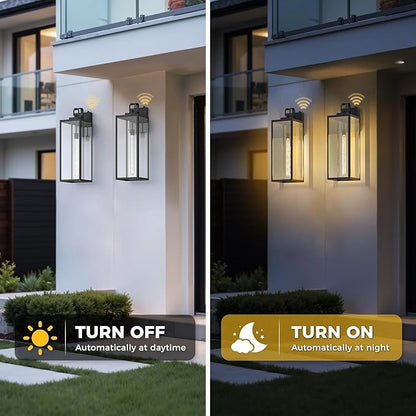 L LOHAS LED 2 Pack 24 Inch Large Size Dusk to Dawn Outdoor Light Fixture, Matte Black Waterproof Anti-Rust Porch Lights Ourdoor, Exterior Lighting Fixtures for Porch, Doorway, Garage, ETL Listed