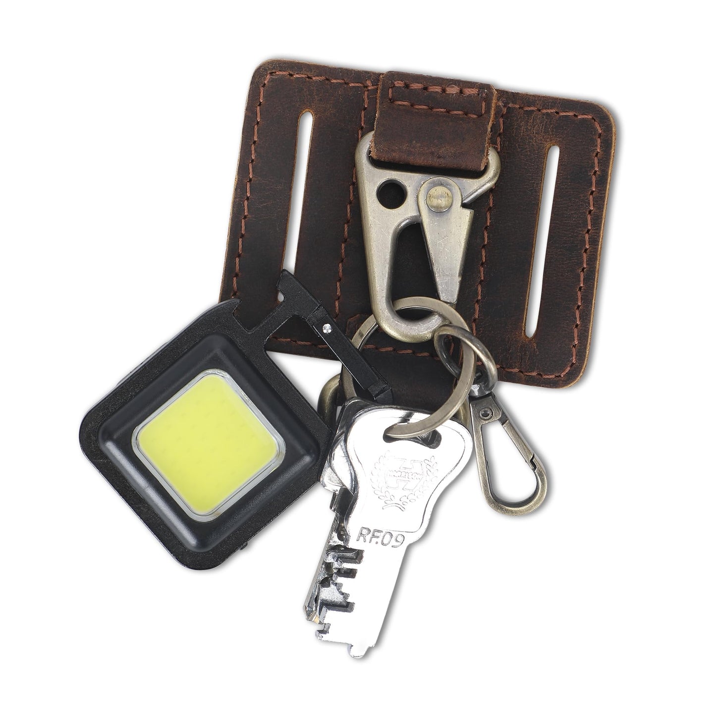 CestAntiQ Heavy Duty EDC Leather Key Ring Keychain Holder with Belt Loop, Key Fob Holder and Belt Clip for Men Brown