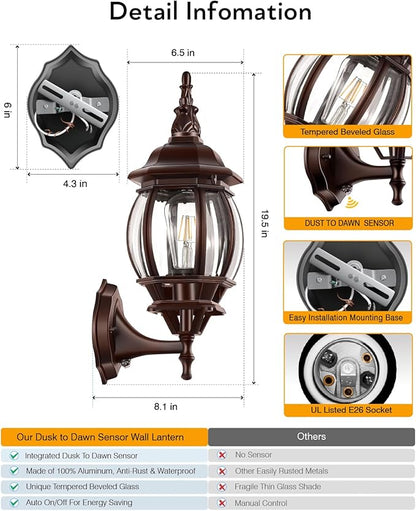 VIANIS Outdoor Wall Lantern, Dusk to Dawn Porch Lights, Outside Lighting Fixtures for House, Oil Rubbed Bronze Exterior Garage Light Fixtures Wall Mount, Anti Rust Outdoor Sconce Light for Patio,Coach
