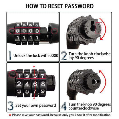 Revelook 4 Digit 3 Feet Long Bike Lock Cable Combination, Resettable Anti Theft Bicycle Lock for Electric Scooter