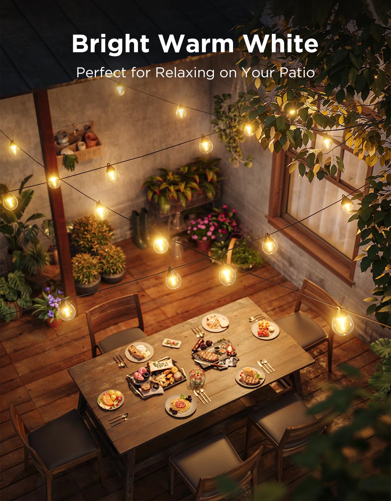 Govee Clear Bulb Outdoor String Lights 144ft, RGBWIC Smart Outdoor Lights with 45 Dimmable LED Bulbs, 111 Scene Modes, IP67 Waterproof & Shatterproof, Works with Alexa, Google & Matter for Patio