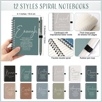 Kosiz 24 Sets Christian Gifts Bulk Inspirational Prayer Journals with Pens Gifts for Mother's Day A6 Spiral Bible Notebook Religious Gift for Women Men Church Members Bible Study Groups (Boho Color)