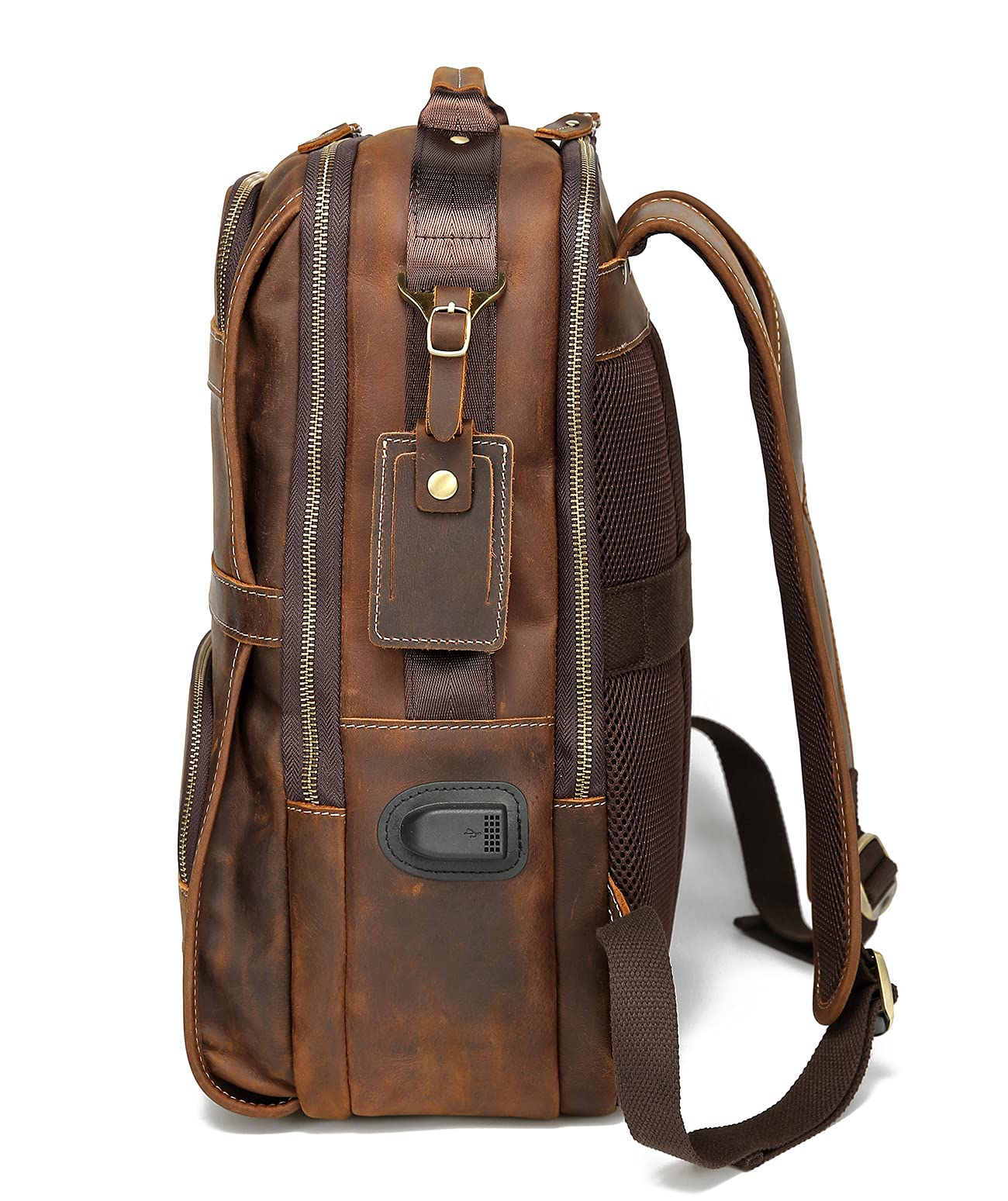 LANNSYNE Vintage Genuine Leather Backpack For Men 15.6 Inch Laptop Bag Overnight Weekender Camping Daypack Rucksack