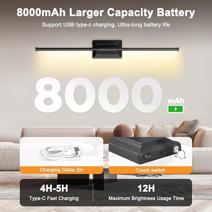 Battery Operated Wall Light Set of 1 - Silver Picture Wireless Led Plug In Walls Sconce Fixture Indoor - Art Decor Bathroom Sconces Rechargeable - Modern Bedroom Cordless Lights Fixtures with Remote