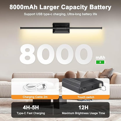 Battery Operated Wall Light Set of 2 - Silver Picture Wireless Led Plug In Walls Sconce Fixture Indoor - Art Decor Bathroom Sconces Rechargeable - Modern Bedroom Cordless Lights Fixtures with Remote